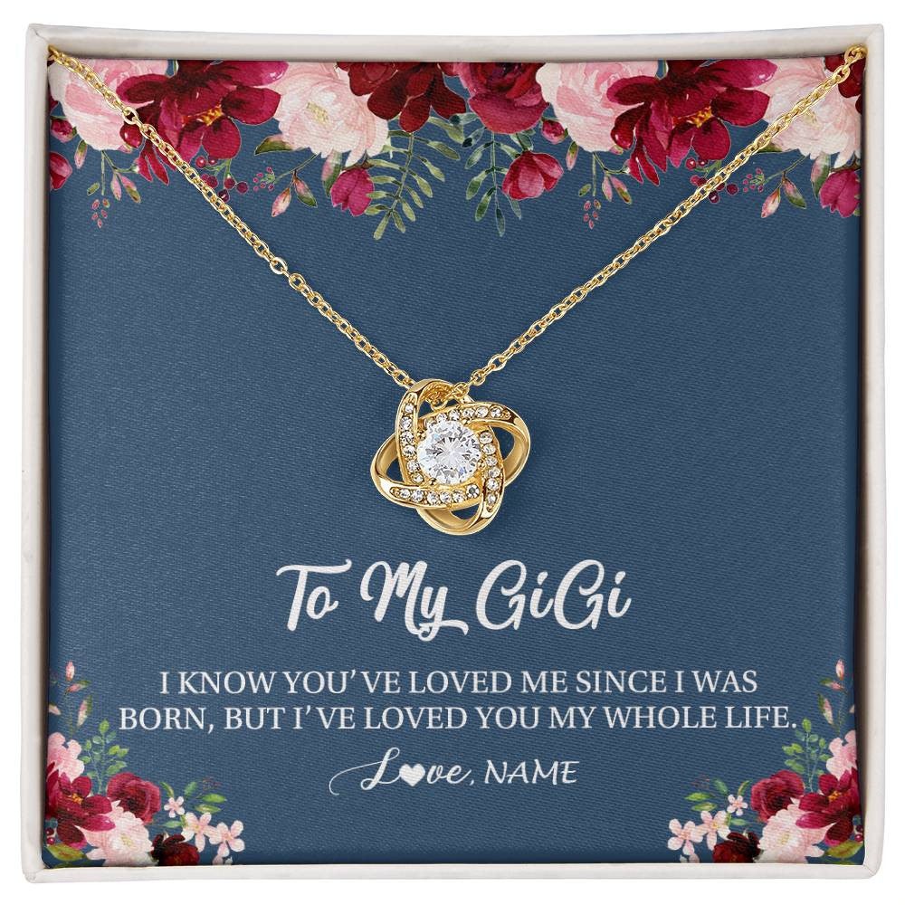 Love Knot Necklace 18K Yellow Gold Finish | Personalized Gigi Necklace From Grandkids Granddaughter Grandson I've Loved You My Whole Life Floral Gigi Birthday Mothers Day Christmas Customized Message Card | teecentury