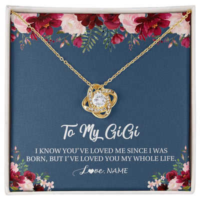 Love Knot Necklace 18K Yellow Gold Finish | Personalized Gigi Necklace From Grandkids Granddaughter Grandson I've Loved You My Whole Life Floral Gigi Birthday Mothers Day Christmas Customized Message Card | teecentury