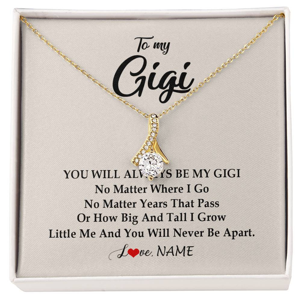 Alluring Beauty Necklace 18K Yellow Gold Finish | Personalized Gigi Necklace From Grandkids Granddaughter Grandson You Will Always Be My Gigi Birthday Mothers Day Christmas Customized Gift Box Message Card | teecentury