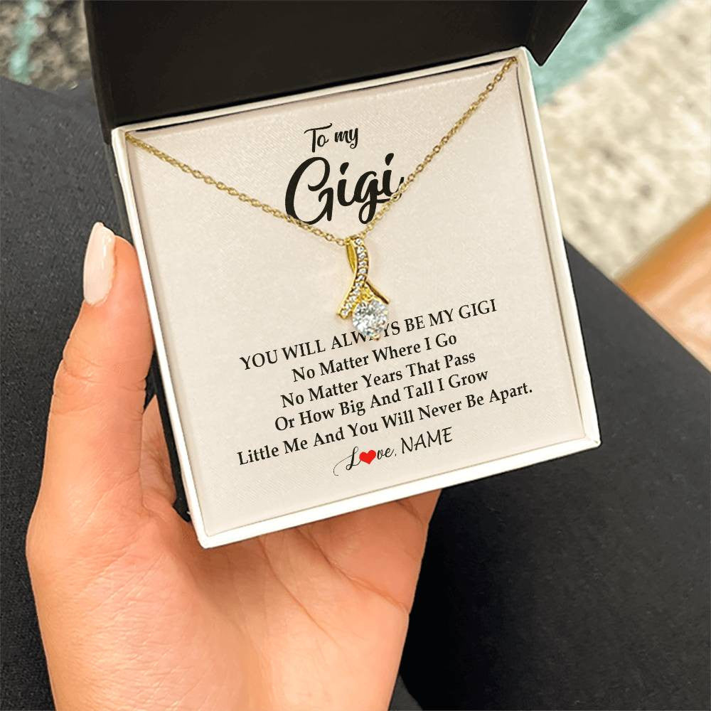 Alluring Beauty Necklace 18K Yellow Gold Finish | Personalized Gigi Necklace From Grandkids Granddaughter Grandson You Will Always Be My Gigi Birthday Mothers Day Christmas Customized Gift Box Message Card | teecentury