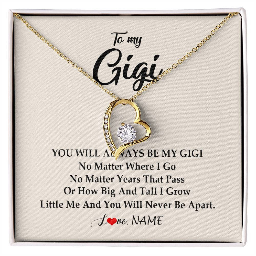 Forever Love Necklace 18K Yellow Gold Finish | Personalized Gigi Necklace From Grandkids Granddaughter Grandson You Will Always Be My Gigi Birthday Mothers Day Christmas Customized Gift Box Message Card | teecentury