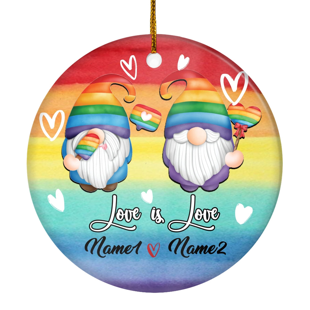 Personalized Gnome Couple LGBT Ornament Couple LGBTQ Christmas Tree Gay Lesbian Rainbow Friend Lovers Love is Pride Customized Christmas Tree Ornament | teecentury