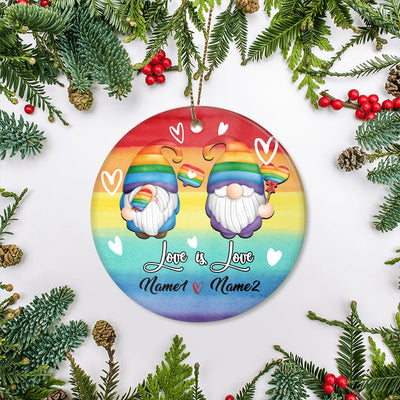 Personalized Gnome Couple LGBT Ornament Couple LGBTQ Christmas Tree Gay Lesbian Rainbow Friend Lovers Love is Pride Customized Christmas Tree Ornament Ornament | Teecentury.com