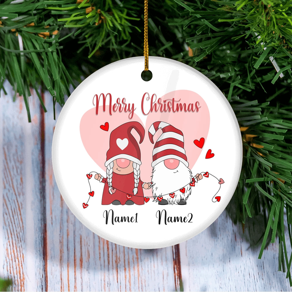 Personalized Gnome Couple Merry Christmas Wedding Our First Christmas Gift Customized Ornament | teecentury