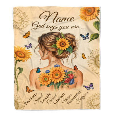 Personalized God Says You Are Blanket For Women Girl Sunflower Butterfly Christian Inspirational Gifts Daughter Birthday Christmas Custom Fleece Throw Blanket | teecentury