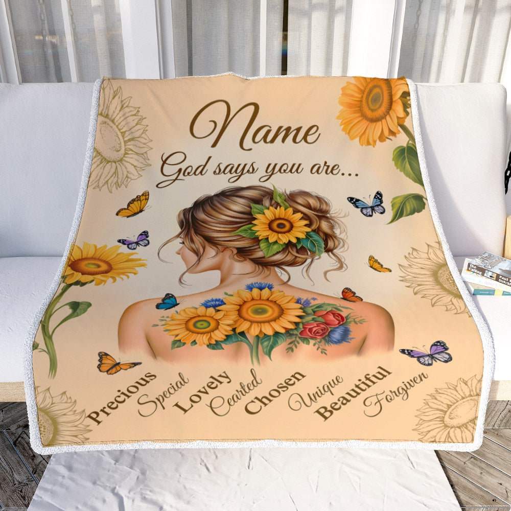 Personalized God Says You Are Blanket For Women Girl Sunflower Butterfly Christian Inspirational Gifts Daughter Birthday Christmas Custom Fleece Throw Blanket | teecentury