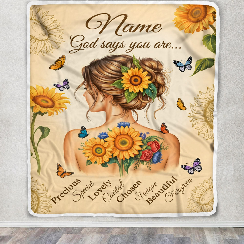 Personalized God Says You Are Blanket For Women Girl Sunflower Butterfly Christian Inspirational Gifts Daughter Birthday Christmas Custom Fleece Throw Blanket | teecentury