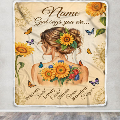 Personalized God Says You Are Blanket For Women Girl Sunflower Butterfly Christian Inspirational Gifts Daughter Birthday Christmas Custom Fleece Throw Blanket | teecentury