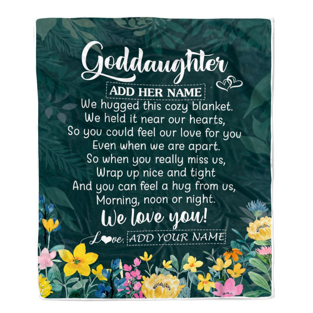 Personalized Goddaughter Blanket From Godmother Aunt Floral Green We Love You Goddaughter Birthday Gifts Graduation Christmas Customized Fleece Blanket | teecentury