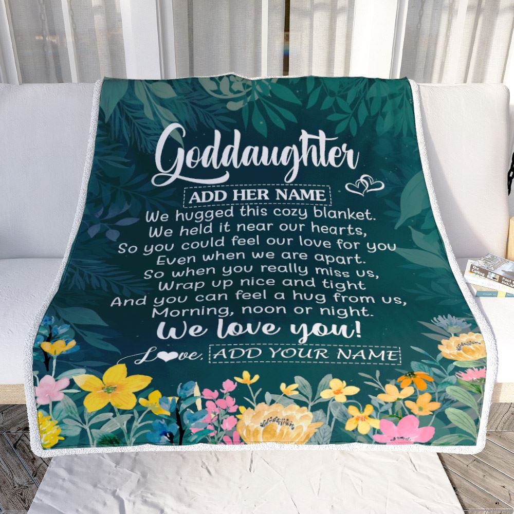 Personalized Goddaughter Blanket From Godmother Aunt Floral Green We Love You Goddaughter Birthday Gifts Graduation Christmas Customized Fleece Blanket | teecentury
