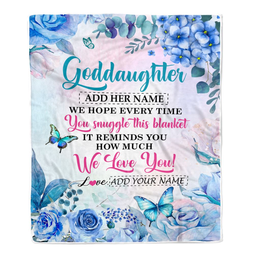 Personalized Goddaughter Blanket From Godmother Aunt Floral Print We Love You Goddaughter Birthday Gifts Graduation Christmas Customized Fleece Blanket | teecentury
