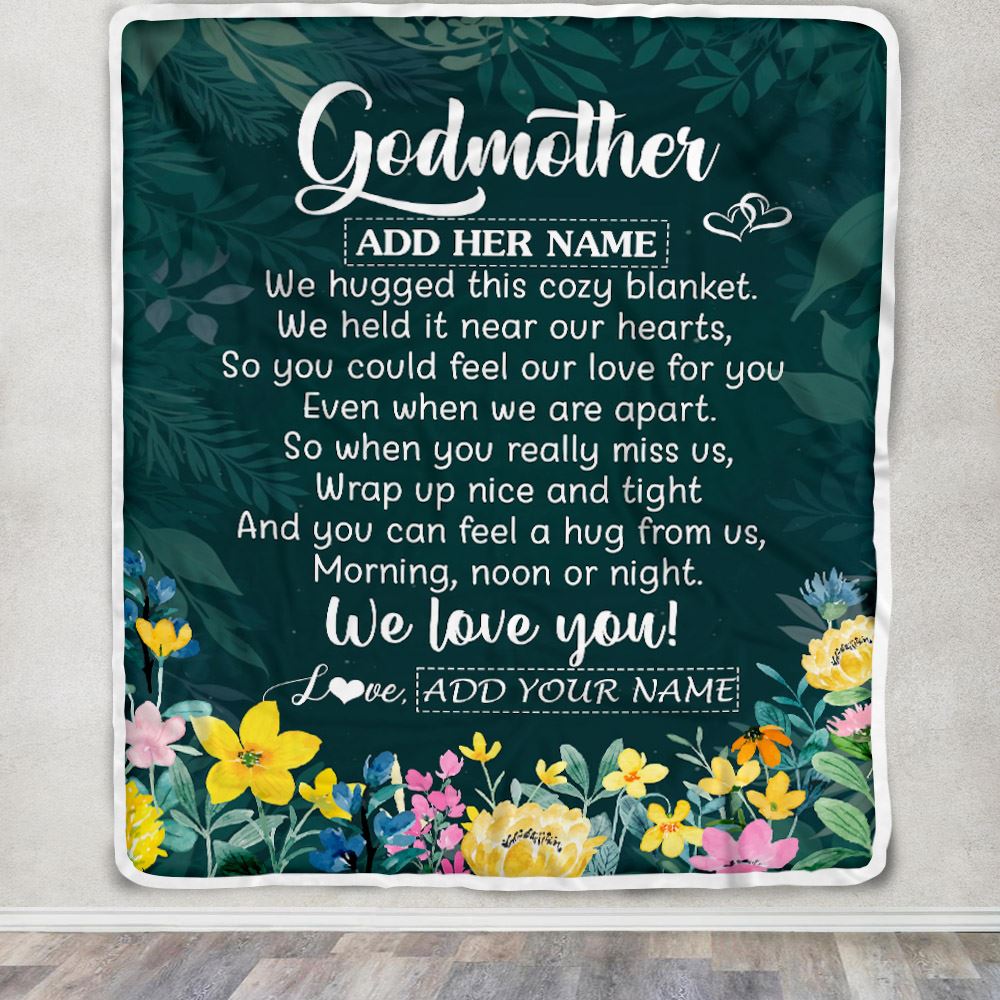 Personalized Godmother Blanket From Niece Nephew Floral Green We Love You Godmother Mothers Day Birthday Gifts Christmas Customized Fleece Blanket | teecentury