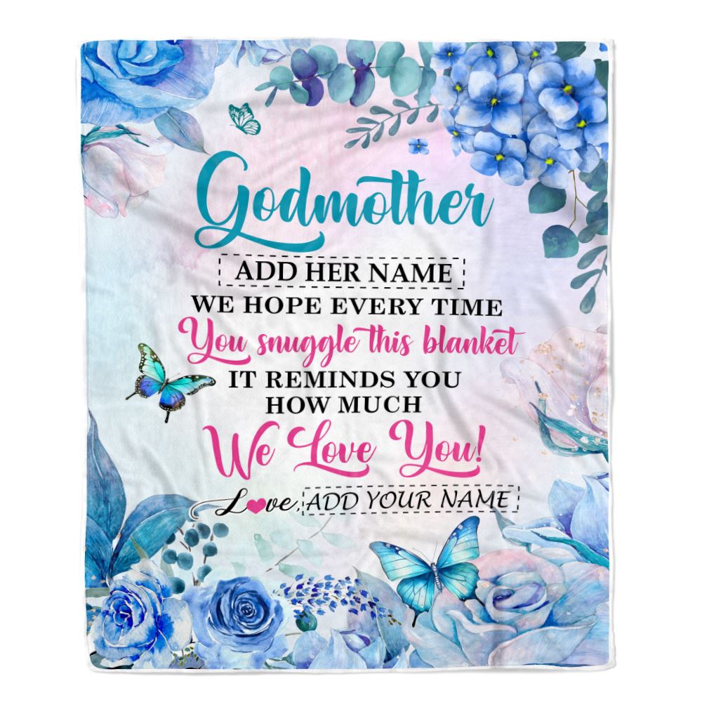 Personalized Godmother Blanket From Niece Nephew Floral Print We Love You Godmother Mothers Day Birthday Gifts Christmas Customized Fleece Blanket | teecentury