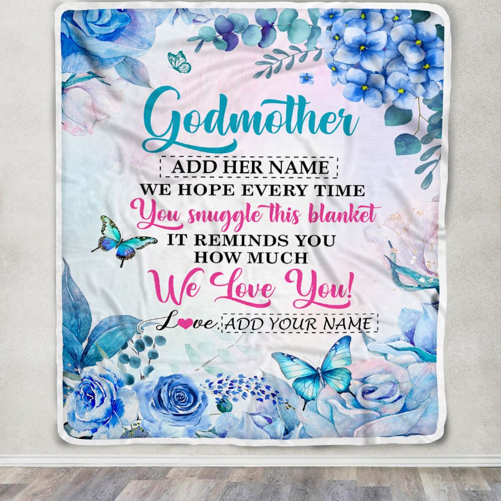 Personalized Godmother Blanket From Niece Nephew Floral Print We Love You Godmother Mothers Day Birthday Gifts Christmas Customized Fleece Blanket | teecentury