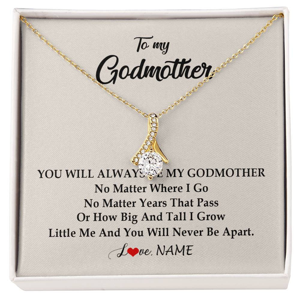 Alluring Beauty Necklace 18K Yellow Gold Finish | Personalized Godmother Necklace From Goddaughter Niece You Will Always Be My Godmother Birthday Mothers Day Christmas Customized Gift Box Message Card | teecentury