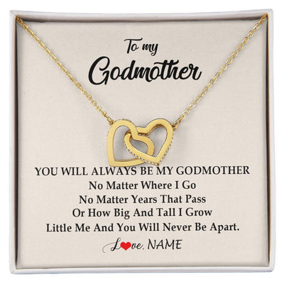 Interlocking Hearts Necklace 18K Yellow Gold Finish | Personalized Godmother Necklace From Goddaughter Niece You Will Always Be My Godmother Birthday Mothers Day Christmas Customized Gift Box Message Card | teecentury