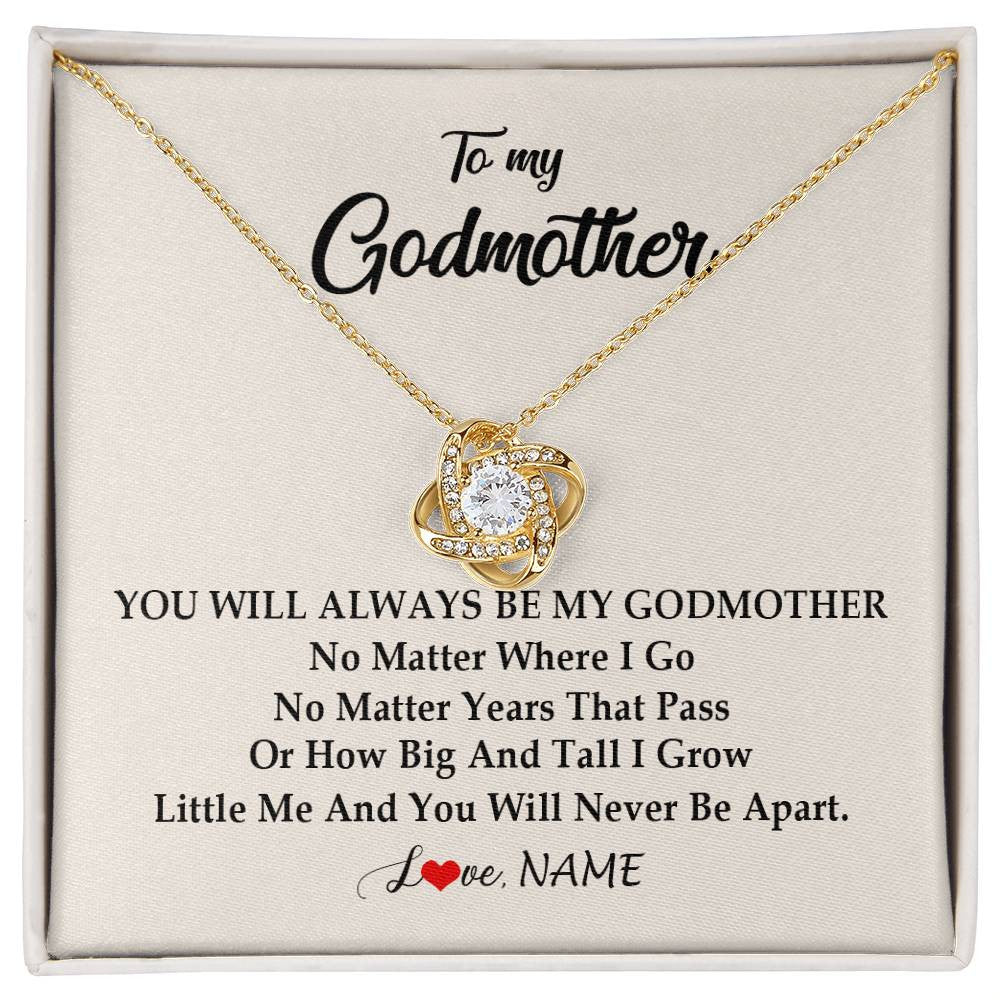 Love Knot Necklace 18K Yellow Gold Finish | Personalized Godmother Necklace From Goddaughter Niece You Will Always Be My Godmother Birthday Mothers Day Christmas Customized Gift Box Message Card | teecentury