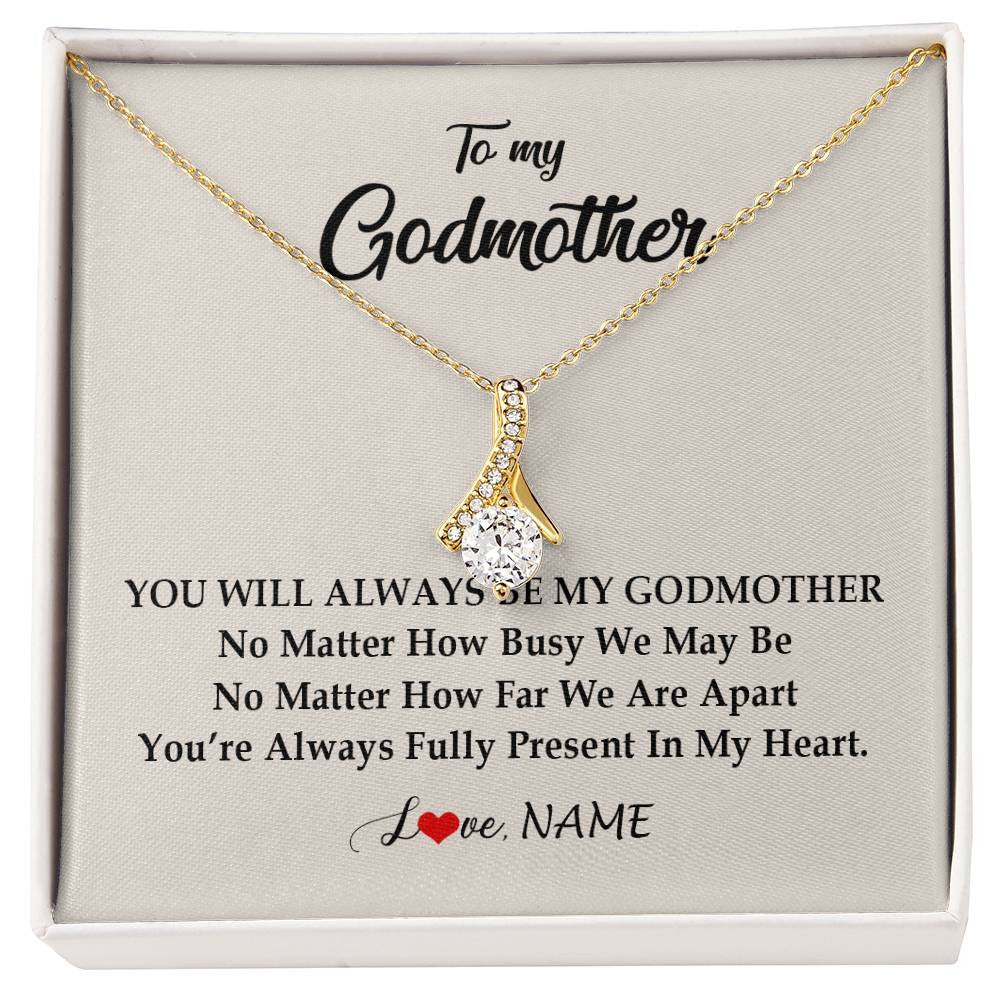 Alluring Beauty Necklace 18K Yellow Gold Finish | Personalized Godmother Necklace From Goddaughter Niece You're Always In My Heart Godmother Birthday Mothers Day Christmas Customized Gift Box Message Card | teecentury
