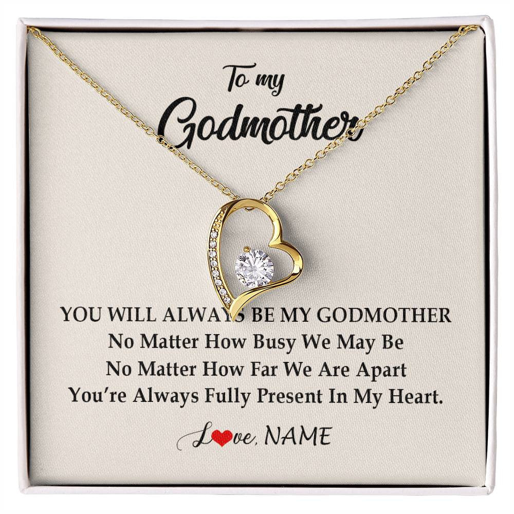 Forever Love Necklace 18K Yellow Gold Finish | Personalized Godmother Necklace From Goddaughter Niece You're Always In My Heart Godmother Birthday Mothers Day Christmas Customized Gift Box Message Card | teecentury