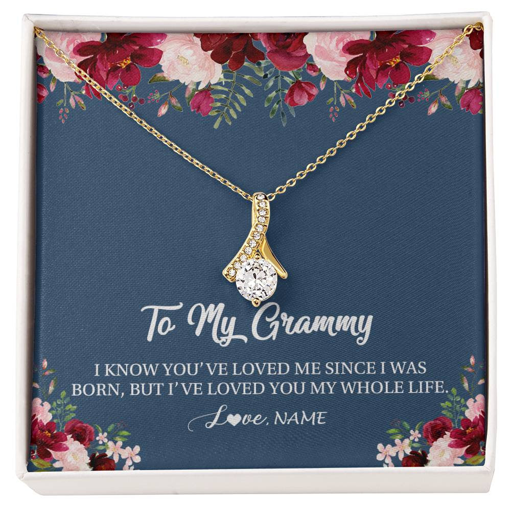 Alluring Beauty Necklace 18K Yellow Gold Finish | Personalized Grammy Necklace From Grandkids Granddaughter Grandson I've Loved You My Whole Life Floral Grammy Birthday Mothers Day Christmas Customized Message Card | teecentury