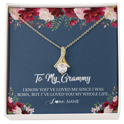 Alluring Beauty Necklace 18K Yellow Gold Finish | Personalized Grammy Necklace From Grandkids Granddaughter Grandson I've Loved You My Whole Life Floral Grammy Birthday Mothers Day Christmas Customized Message Card | teecentury