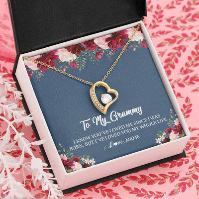 Forever Love Necklace 18K Yellow Gold Finish | Personalized Grammy Necklace From Grandkids Granddaughter Grandson I've Loved You My Whole Life Floral Grammy Birthday Mothers Day Christmas Customized Message Card | teecentury