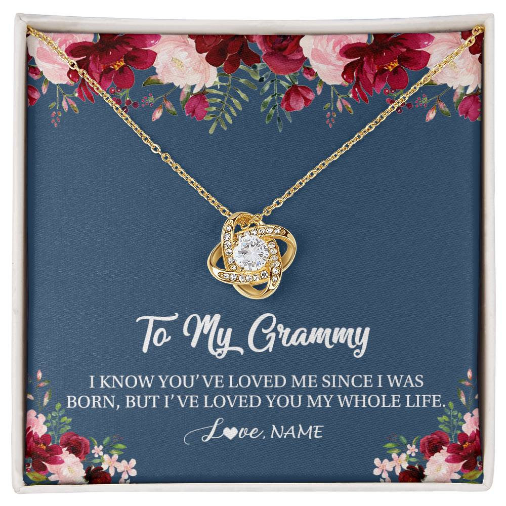 Love Knot Necklace 18K Yellow Gold Finish | Personalized Grammy Necklace From Grandkids Granddaughter Grandson I've Loved You My Whole Life Floral Grammy Birthday Mothers Day Christmas Customized Message Card | teecentury