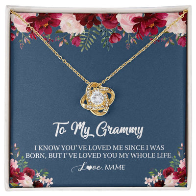 Love Knot Necklace 18K Yellow Gold Finish | Personalized Grammy Necklace From Grandkids Granddaughter Grandson I've Loved You My Whole Life Floral Grammy Birthday Mothers Day Christmas Customized Message Card | teecentury