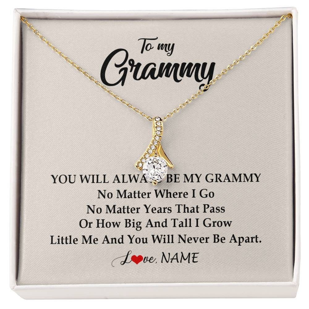 Alluring Beauty Necklace 18K Yellow Gold Finish | Personalized Grammy Necklace From Grandkids Granddaughter Grandson You Will Always Be My Grammy Birthday Mothers Day Christmas Customized Gift Box Message Card | teecentury