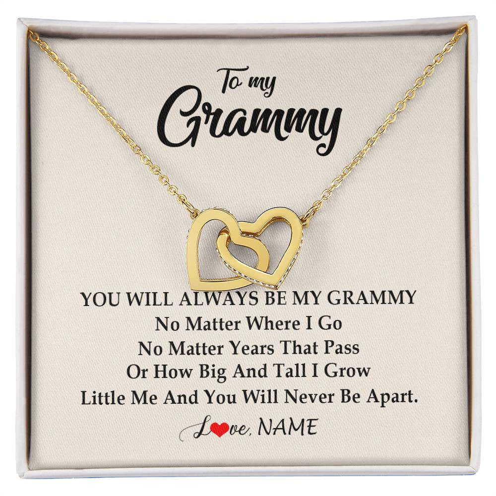 Interlocking Hearts Necklace 18K Yellow Gold Finish | Personalized Grammy Necklace From Grandkids Granddaughter Grandson You Will Always Be My Grammy Birthday Mothers Day Christmas Customized Gift Box Message Card | teecentury
