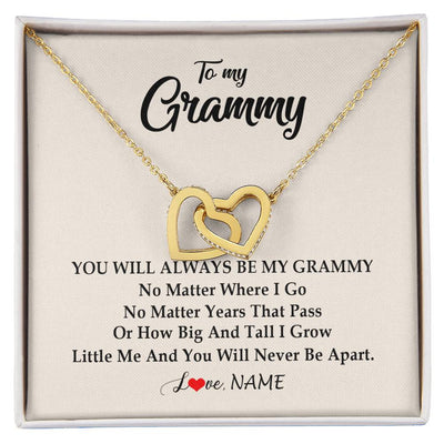 Interlocking Hearts Necklace 18K Yellow Gold Finish | Personalized Grammy Necklace From Grandkids Granddaughter Grandson You Will Always Be My Grammy Birthday Mothers Day Christmas Customized Gift Box Message Card | teecentury
