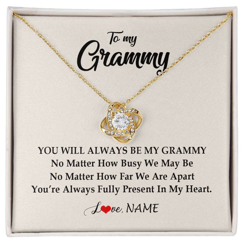 Love Knot Necklace 18K Yellow Gold Finish | Personalized Grammy Necklace From Grandkids Granddaughter Grandson You're Always In My Heart Grammy Birthday Mothers Day Customized Gift Box Message Card | teecentury