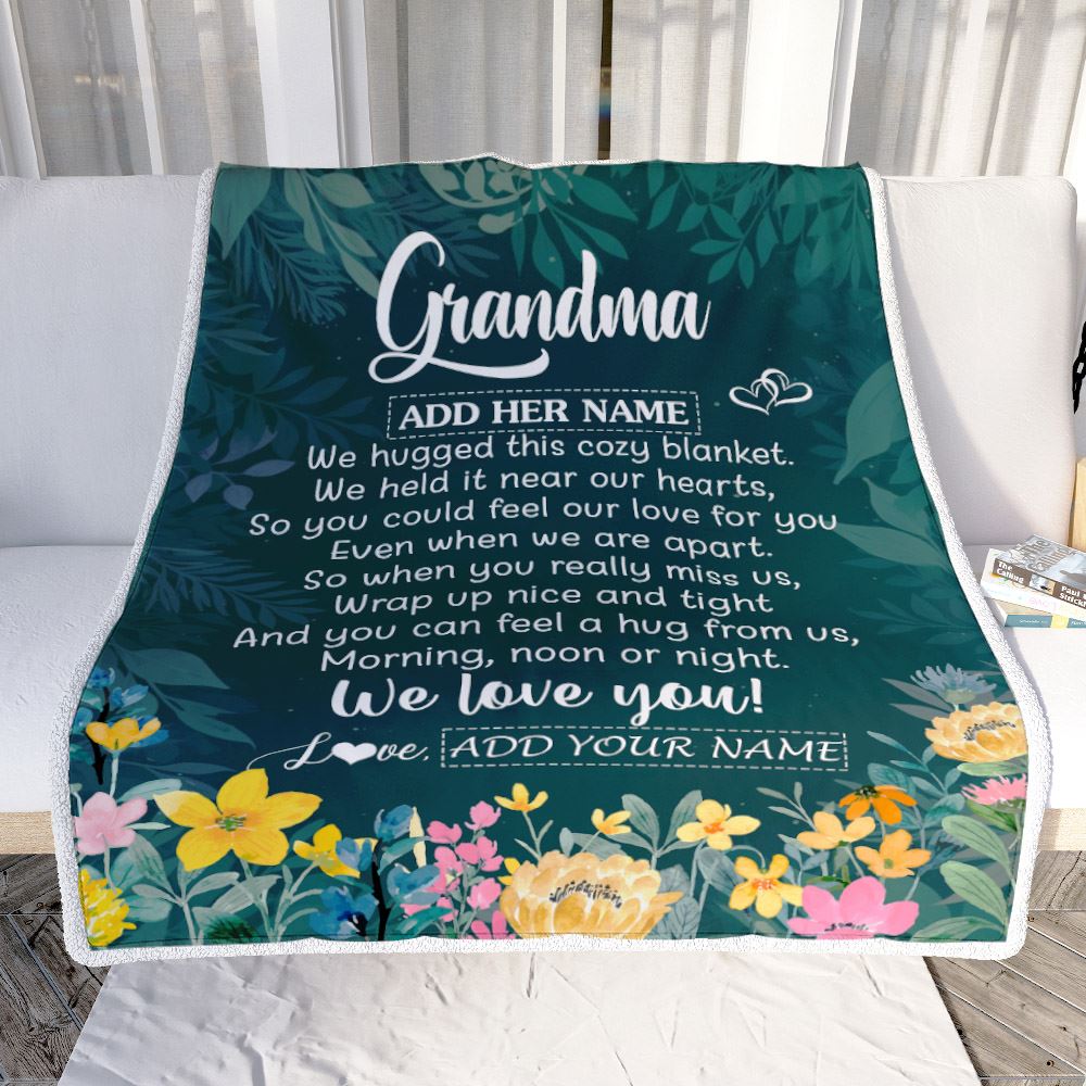 Personalized Grandma Blanket From Granddaughter Grandson Floral Green We Love You Grandma Birthday Gifts Mothers Day Christmas Customized Fleece Blanket | teecentury