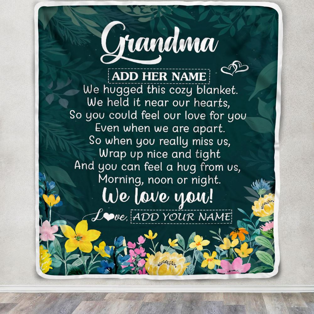 Personalized Grandma Blanket From Granddaughter Grandson Floral Green We Love You Grandma Birthday Gifts Mothers Day Christmas Customized Fleece Blanket | teecentury