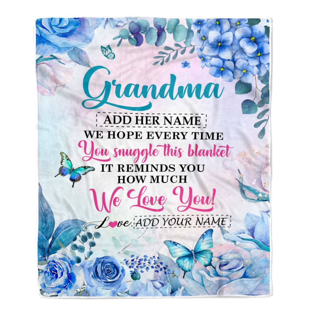 Personalized Grandma Blanket From Granddaughter Grandson Floral Print We Love You Grandma Birthday Gifts Mothers Day Christmas Customized Fleece Blanket | teecentury