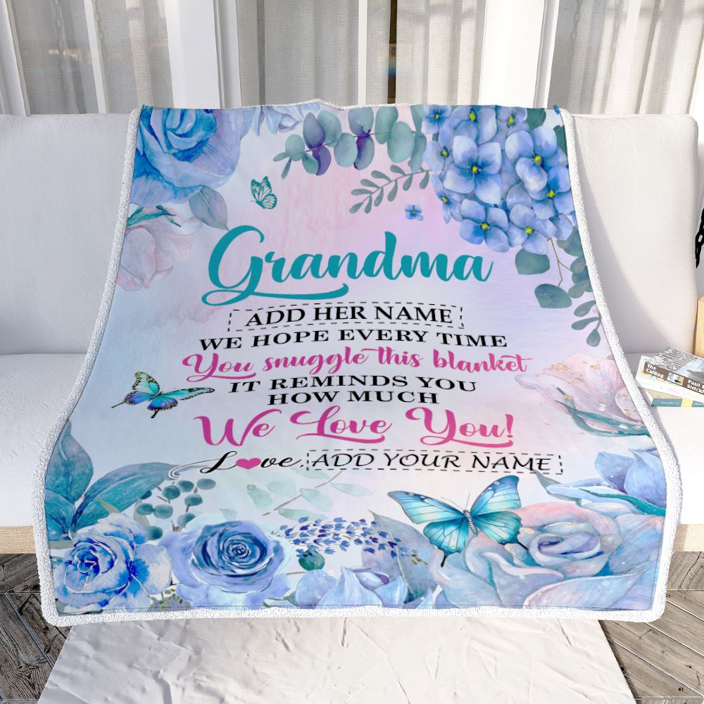 Personalized Grandma Blanket From Granddaughter Grandson Floral Print We Love You Grandma Birthday Gifts Mothers Day Christmas Customized Fleece Blanket | teecentury