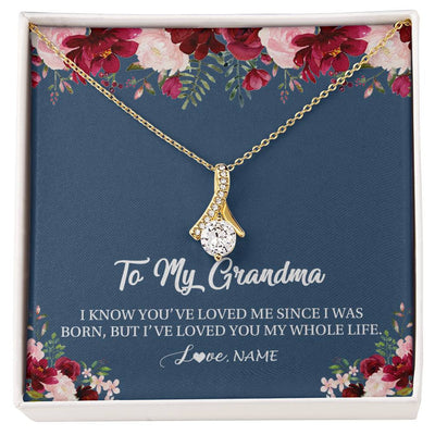 Alluring Beauty Necklace 18K Yellow Gold Finish | Personalized Grandma Necklace From Grandkids Granddaughter Grandson I've Loved You My Whole Life Floral Grandma Birthday Mothers Day Christmas Customized Message Card | teecentury