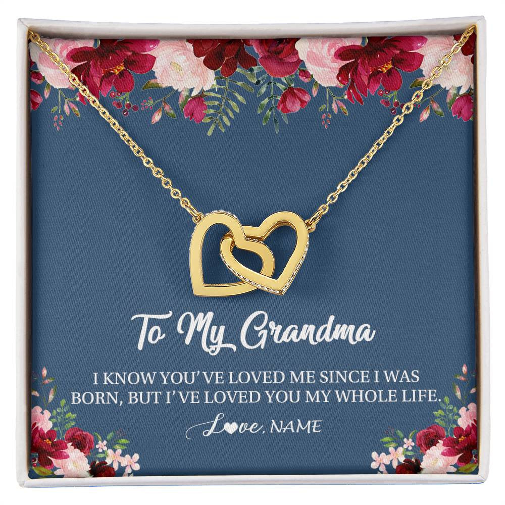Interlocking Hearts Necklace 18K Yellow Gold Finish | Personalized Grandma Necklace From Grandkids Granddaughter Grandson I've Loved You My Whole Life Floral Grandma Birthday Mothers Day Christmas Customized Message Card | teecentury