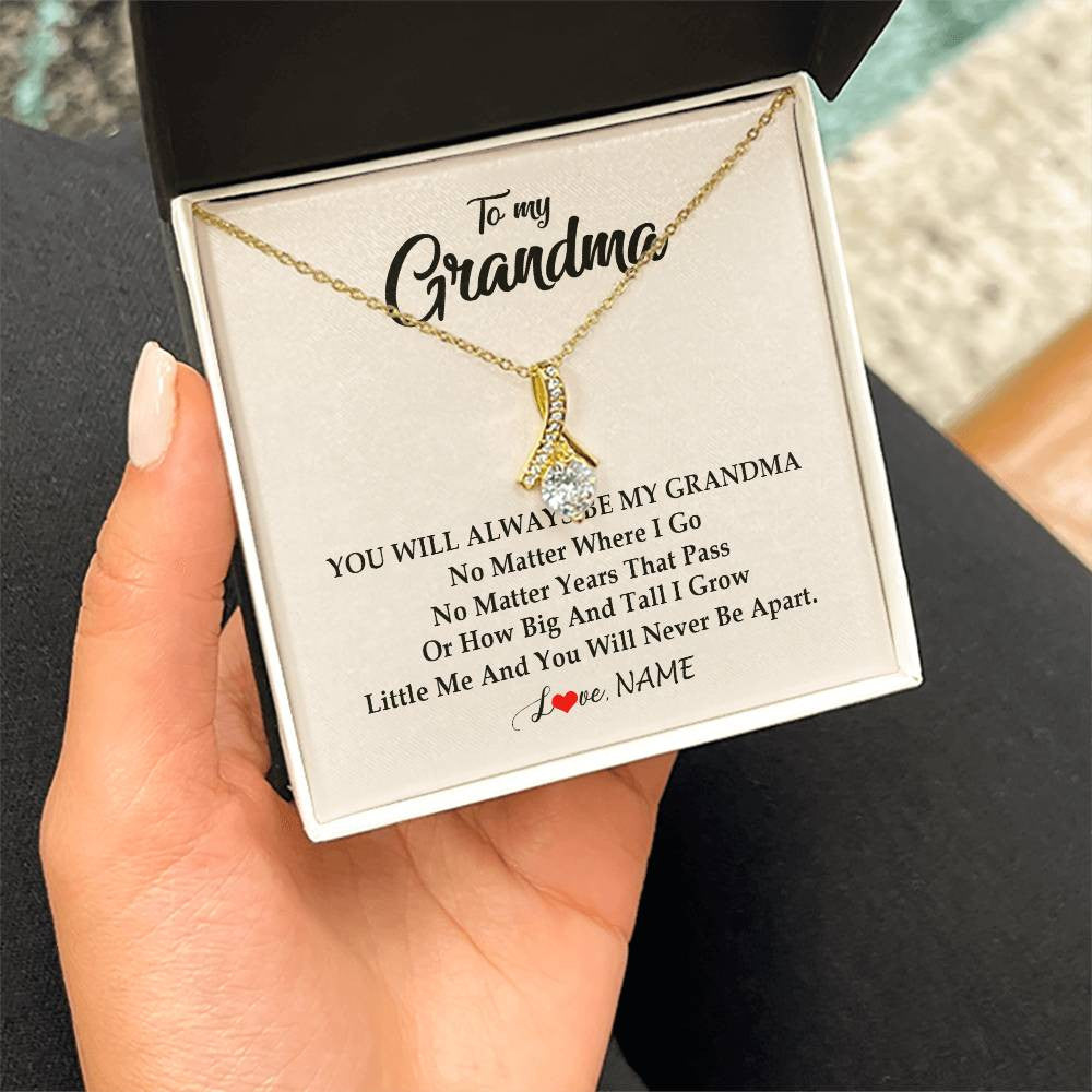 Alluring Beauty Necklace 18K Yellow Gold Finish | Personalized Grandma Necklace From Grandkids Granddaughter Grandson You Will Always Be My Grandma Birthday Mothers Day Christmas Customized Gift Box Message Card | teecentury