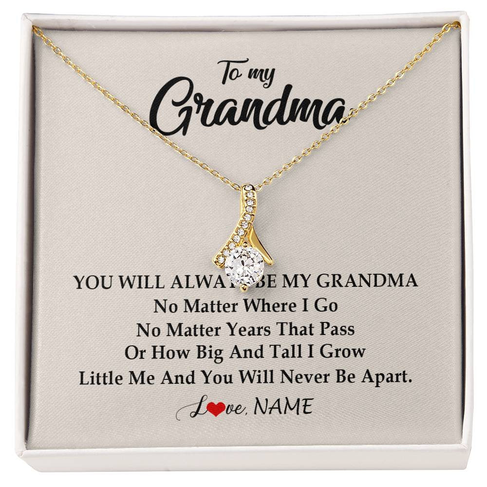 Alluring Beauty Necklace 18K Yellow Gold Finish | Personalized Grandma Necklace From Grandkids Granddaughter Grandson You Will Always Be My Grandma Birthday Mothers Day Christmas Customized Gift Box Message Card | teecentury