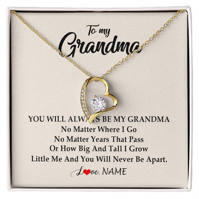 Forever Love Necklace 18K Yellow Gold Finish | Personalized Grandma Necklace From Grandkids Granddaughter Grandson You Will Always Be My Grandma Birthday Mothers Day Christmas Customized Gift Box Message Card | teecentury