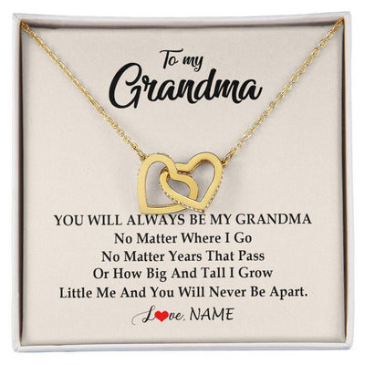 Interlocking Hearts Necklace 18K Yellow Gold Finish | Personalized Grandma Necklace From Grandkids Granddaughter Grandson You Will Always Be My Grandma Birthday Mothers Day Christmas Customized Gift Box Message Card | teecentury