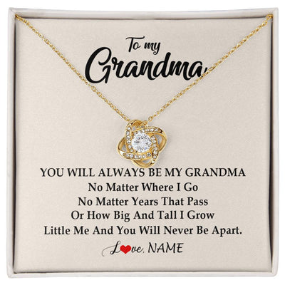 Love Knot Necklace 18K Yellow Gold Finish | Personalized Grandma Necklace From Grandkids Granddaughter Grandson You Will Always Be My Grandma Birthday Mothers Day Christmas Customized Gift Box Message Card | teecentury