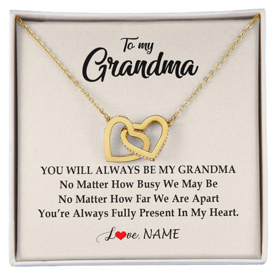 Interlocking Hearts Necklace 18K Yellow Gold Finish | Personalized Grandma Necklace From Grandkids Granddaughter Grandson You're Always In My Heart Grandma Birthday Mothers Day Customized Gift Box Message Card | teecentury