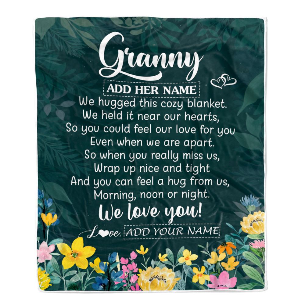 Personalized Granny Blanket From Grandkids Granddaughter Floral Green We Love You Granny Birthday Gifts Mothers Day Christmas Customized Fleece Throw Blanket | teecentury