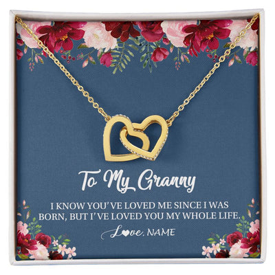 Interlocking Hearts Necklace 18K Yellow Gold Finish | Personalized Granny Necklace From Grandkids Granddaughter Grandson I've Loved You My Whole Life Floral Granny Birthday Mothers Day Christmas Customized Message Card | teecentury