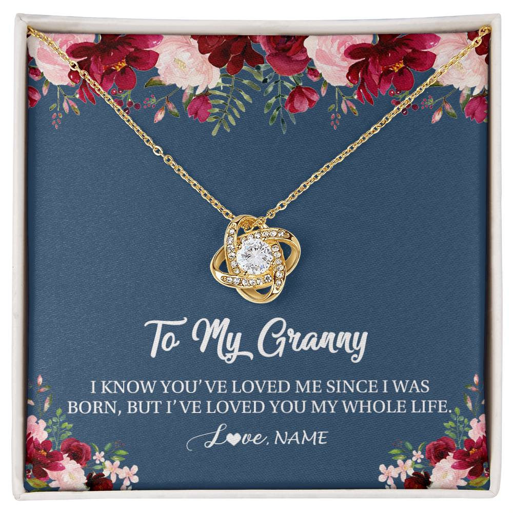 Love Knot Necklace 18K Yellow Gold Finish | Personalized Granny Necklace From Grandkids Granddaughter Grandson I've Loved You My Whole Life Floral Granny Birthday Mothers Day Christmas Customized Message Card | teecentury
