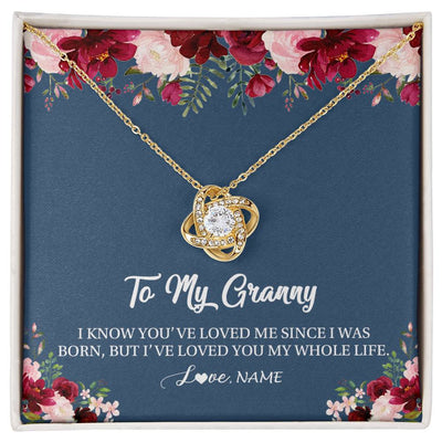 Love Knot Necklace 18K Yellow Gold Finish | Personalized Granny Necklace From Grandkids Granddaughter Grandson I've Loved You My Whole Life Floral Granny Birthday Mothers Day Christmas Customized Message Card | teecentury