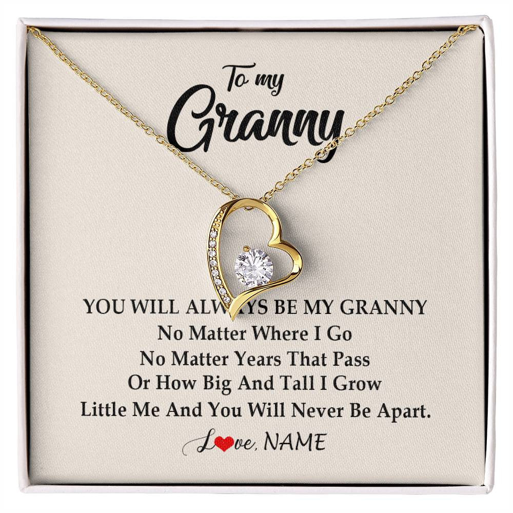 Forever Love Necklace 18K Yellow Gold Finish | Personalized Granny Necklace From Grandkids Granddaughter Grandson You Will Always Be My Granny Birthday Mothers Day Christmas Customized Gift Box Message Card | teecentury