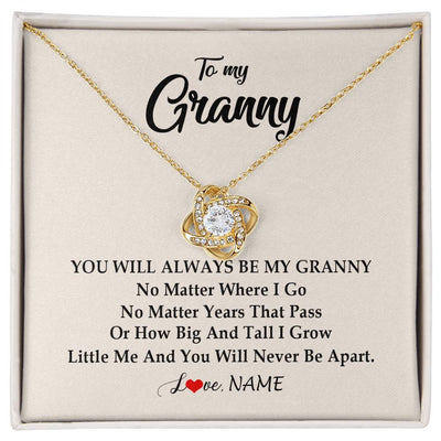 Love Knot Necklace 18K Yellow Gold Finish | Personalized Granny Necklace From Grandkids Granddaughter Grandson You Will Always Be My Granny Birthday Mothers Day Christmas Customized Gift Box Message Card | teecentury